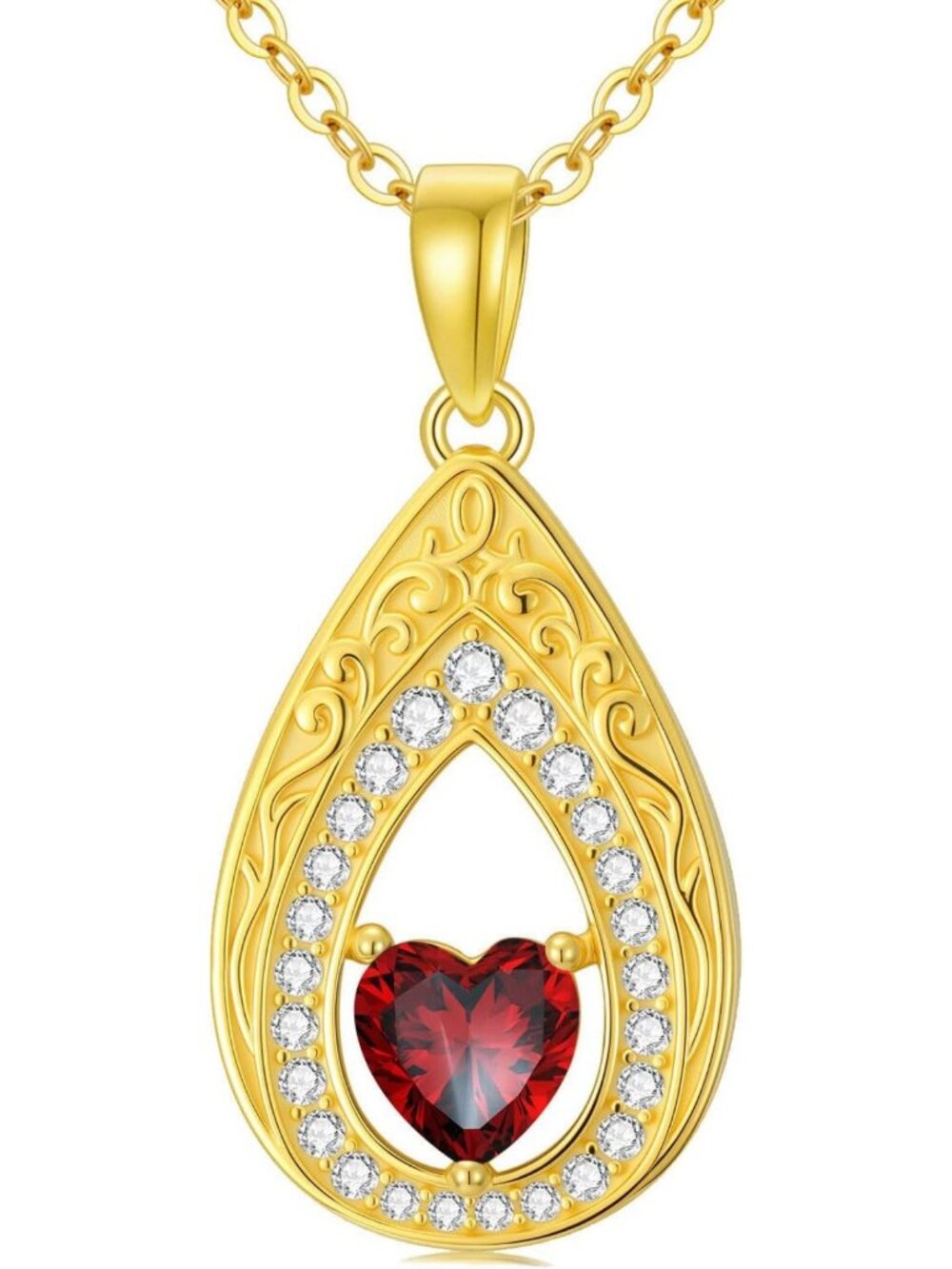 Vintage Teardrop Birthstone Pendant Necklace - 14K Gold-Plated, Cubic Zirconia